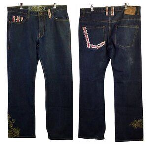 Ruthless Art Embroidered Men's Jeans 36 x 34 Aztec Southwest Phoenix Dark Artful
